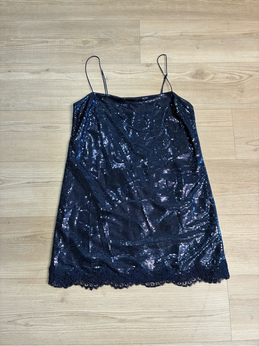 Sequin Lace Trim Cami Slip Dress - Navy